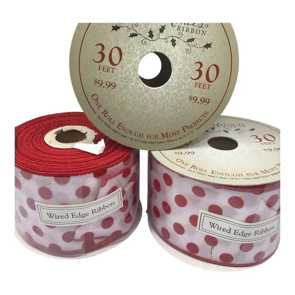 Valentine Ribbon Lot Red White Hearts Polka Dot Wired Craft Decor 6 Rolls